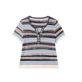 Women's Blend Striped Short Sleeve Knit Top