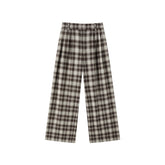 Women's Casual Plaid Wide-Leg Elastic-Waist Pants