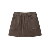 Women's casual high-waist A-line denim mini skirt