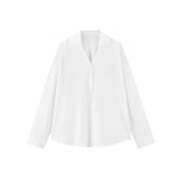 Women's Minimal Linen-Blend V-Neck Pullover Shirt