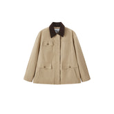 Women's Vintage Barn-Style Contrast-Lapel Utility Jacket