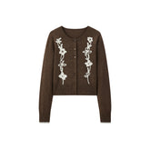 Women's Casual Cropped Embroidered Knit Cardigan