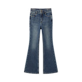 Women's Casual Double-Waistband Stretch Brushed Flared Jeans