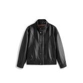 Men's Casual Pebbled Lambskin Leather Jacket with Inverted-T Cut