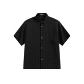 Men's Black Tonal Jacquard Short-Sleeve Shirt