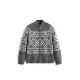 Men's Casual Grey Fair Isle Pattern Knit Cardigan