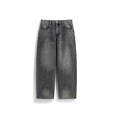 Men's Casual Grey Paint-Splatter Wide-Leg Straight Jeans