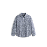 Men's Casual Blue Ombre Embroidered Long-Sleeve Shirt