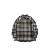 Men's Casual Blue & Brown Contrast-Plaid Embroidered Shirt