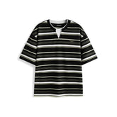 Men's Loose-Fit Striped Henley T-Shirt