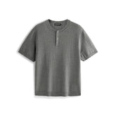 Men's Textured Knit T-Shirt with Henley Collar