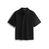 Men's Textured Black Seagull Collar Polo Shirt