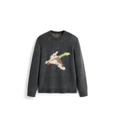 Men's Casual Wool-Blend Ink-Bird Pattern Knit Top