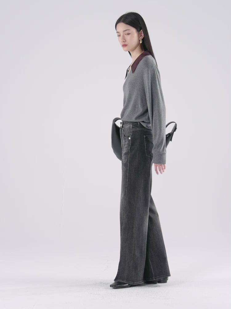 Women's Gradient Washed Flared Jeans with Split Hem