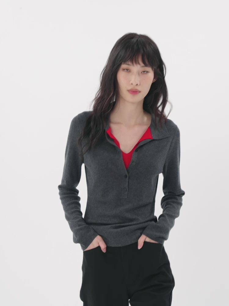 Women's Contrast Half-Placket Slim Sweater