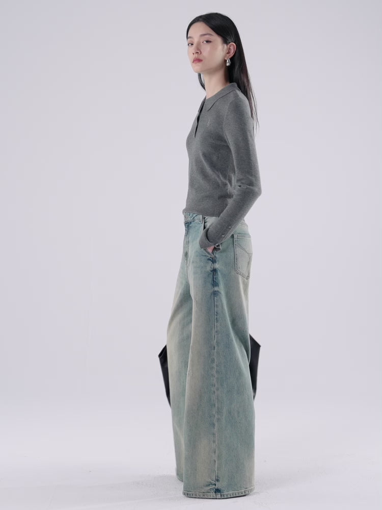 Women's Slim Fit Polo-Collar Knit Sweater