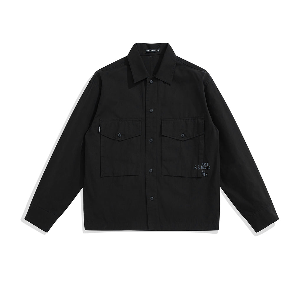 Peacebird Men Black Solid Pockets Loose Shirt