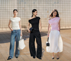 Women's Solid Drape-Neck Slim-Fit Tee