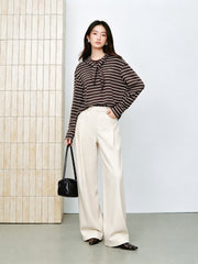 Women's Casual High-Rise Self-Tie Belt Curved-Leg Pants