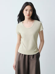 Women's Slim-Fit Antibacterial U-Neck T-Shirt