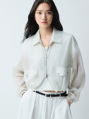 Women's Lightweight Cropped Jacket with Drawstring Hem