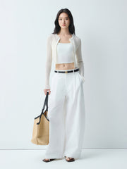 Women's Cropped Linen-Blend Knit Cardigan