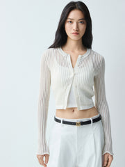 Women's Cropped Linen-Blend Knit Cardigan