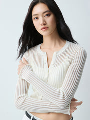 Women's Cropped Linen-Blend Knit Cardigan