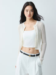Women's Cropped Linen-Blend Knit Cardigan