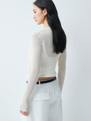 Women's Cropped Linen-Blend Knit Cardigan