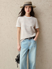 Women's Elegant Crewneck Tweed-Inspired T-Shirt