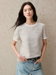 Women's Elegant Crewneck Tweed-Inspired T-Shirt