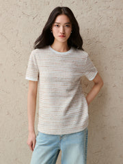 Women's Elegant Crewneck Tweed-Inspired T-Shirt