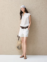 Women's Lyocell-Blend Striped Sleeveless Shirt
