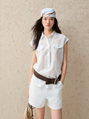Women's Lyocell-Blend Striped Sleeveless Shirt
