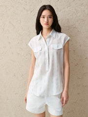 Women's Lyocell-Blend Striped Sleeveless Shirt