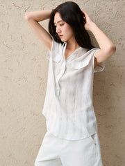 Women's Lyocell-Blend Striped Sleeveless Shirt