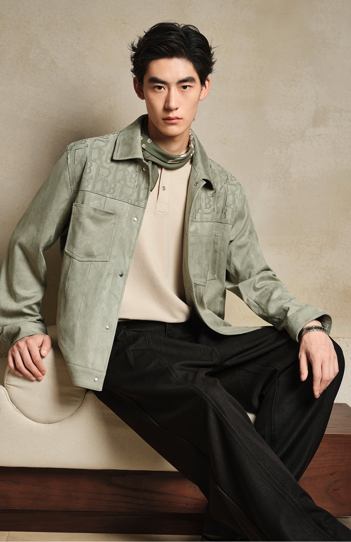 Men's Faux Suede Textured Jacquard Jacket