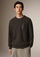 Men's Solid Knit Sweater with PU Pocket