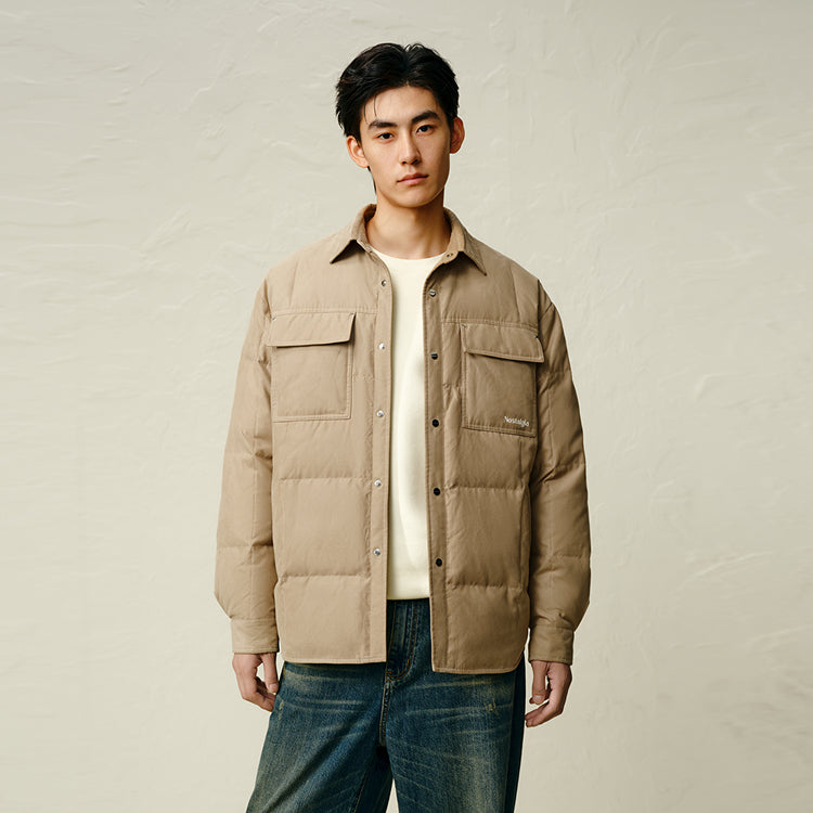 Men's Pocket Quilted Shirt Puffer Jacket