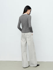 Women's Casual Light Grey High-Rise Straight-Leg Jeans