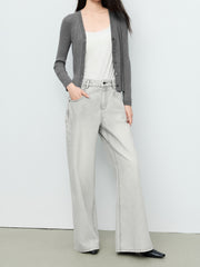 Women's Casual Light Grey High-Rise Straight-Leg Jeans