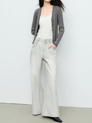 Women's Casual Light Grey High-Rise Straight-Leg Jeans