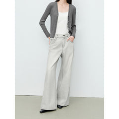 Women's Casual Light Grey High-Rise Straight-Leg Jeans