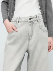 Women's Casual Light Grey High-Rise Straight-Leg Jeans