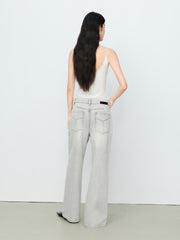 Women's Casual Light Grey High-Rise Straight-Leg Jeans