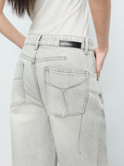 Women's Casual Light Grey High-Rise Straight-Leg Jeans