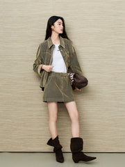 Women's Casual Grey-Green Denim Skirt