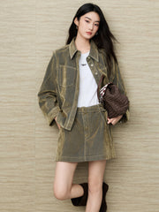 Women's Casual Grey-Green Denim Skirt