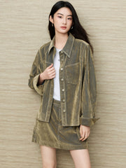 Women's Casual Grey-Green Denim Skirt